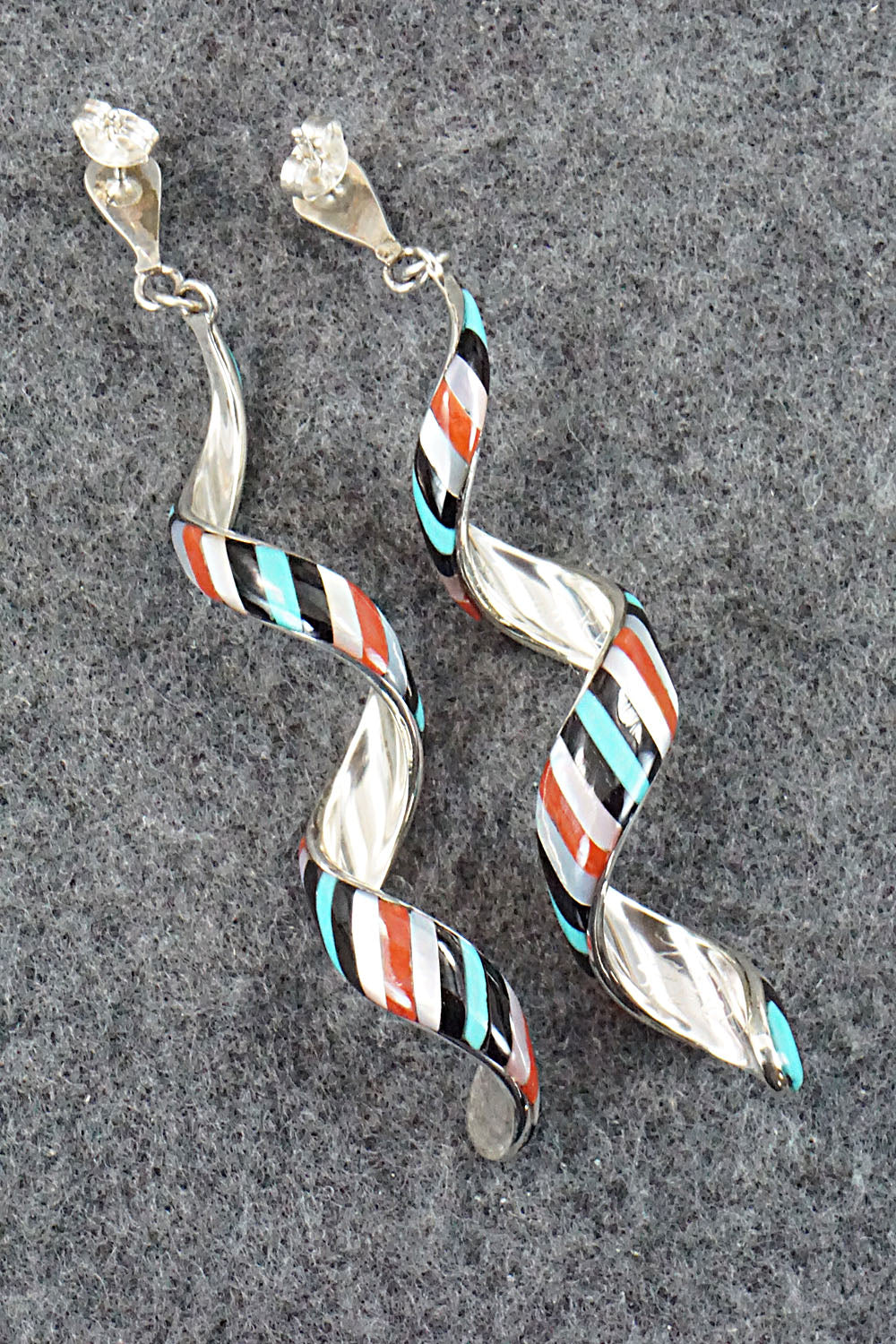 Multi Stone & Sterling Silver Inlay Earrings - Idella Edaakie