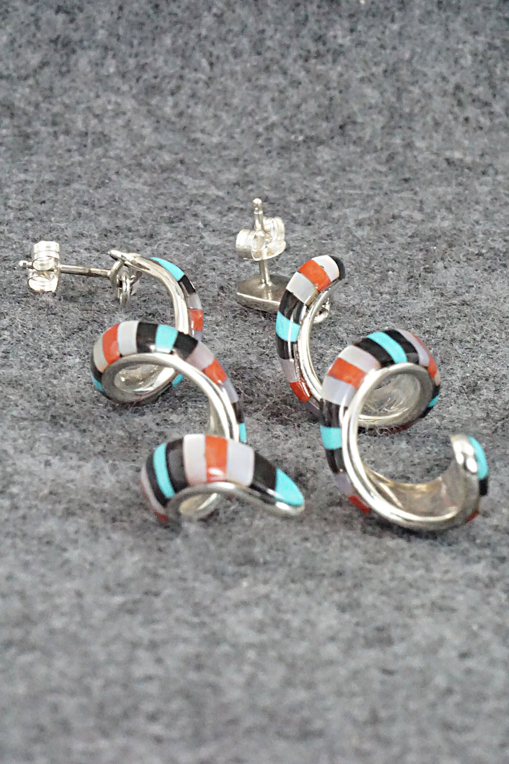 Multi Stone & Sterling Silver Inlay Earrings - Idella Edaakie