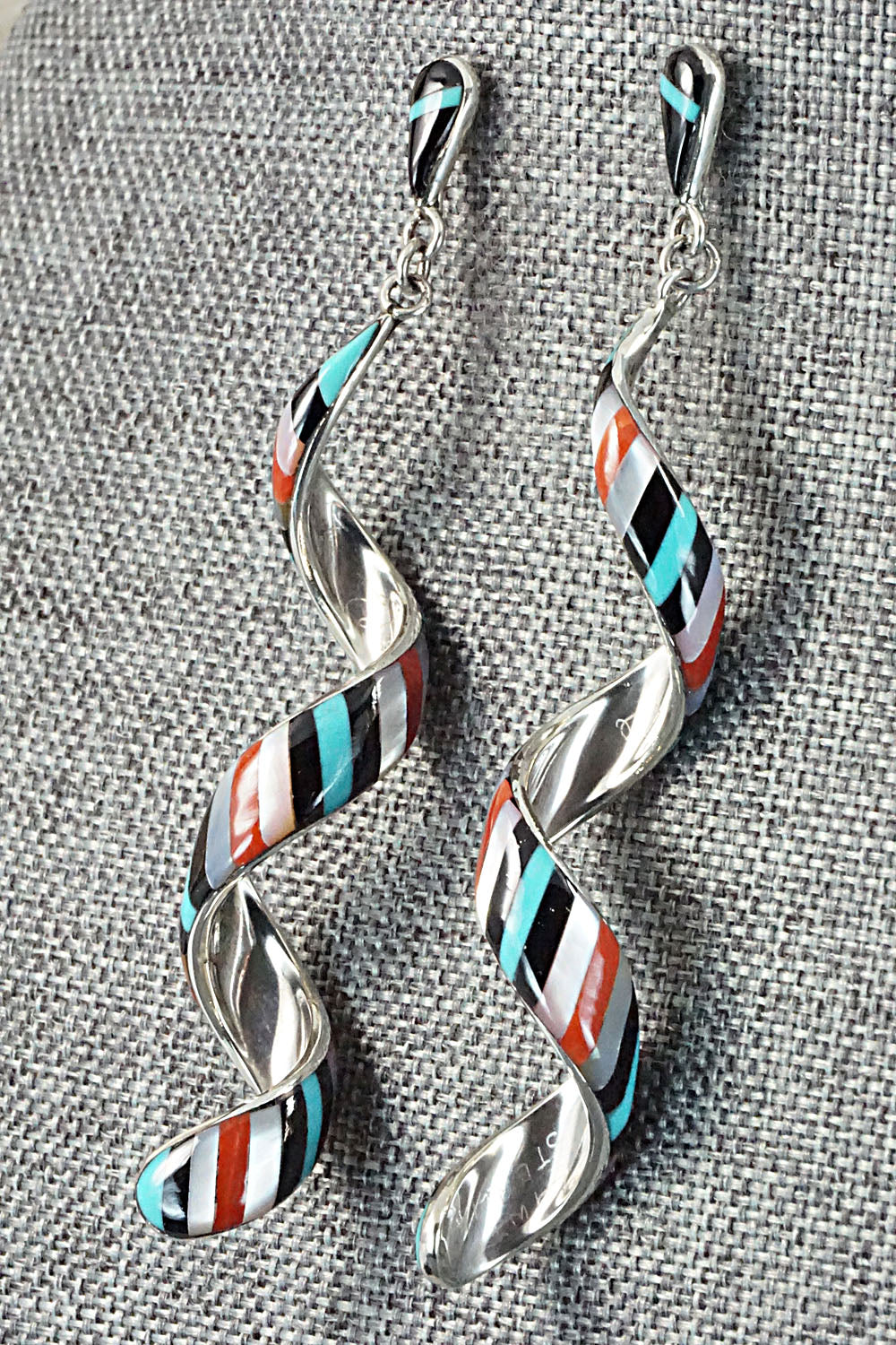 Multi Stone & Sterling Silver Inlay Earrings - Idella Edaakie
