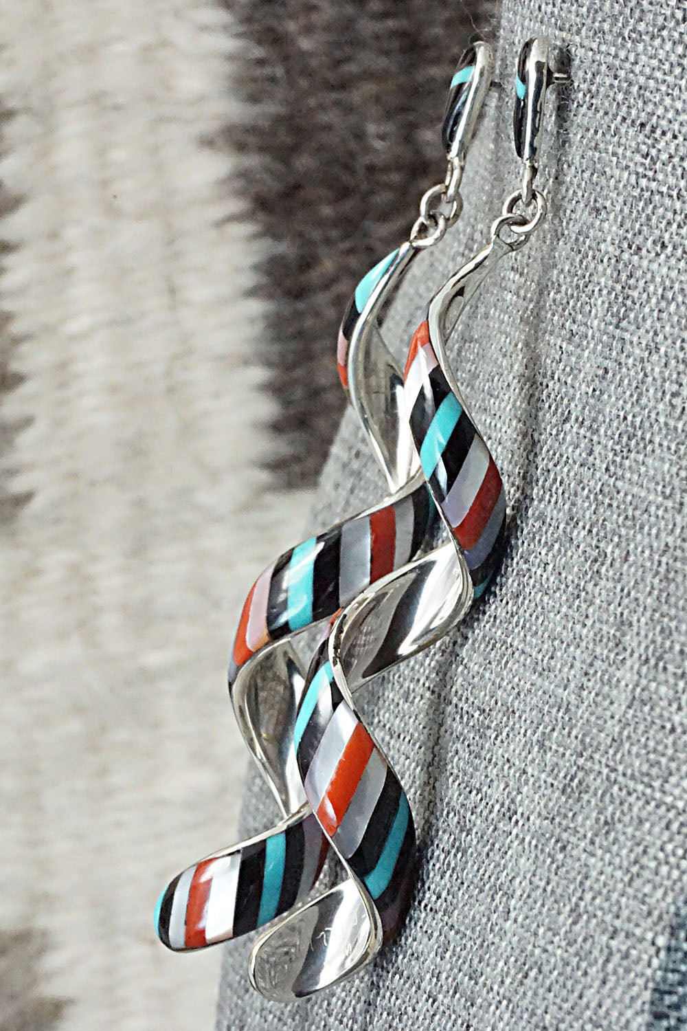 Multi Stone & Sterling Silver Inlay Earrings - Idella Edaakie