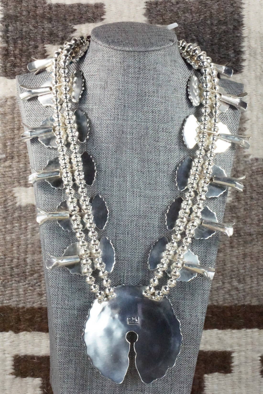 Turquoise, Coral & Sterling Silver Squash Blossom Necklace Set - Justina Wilson