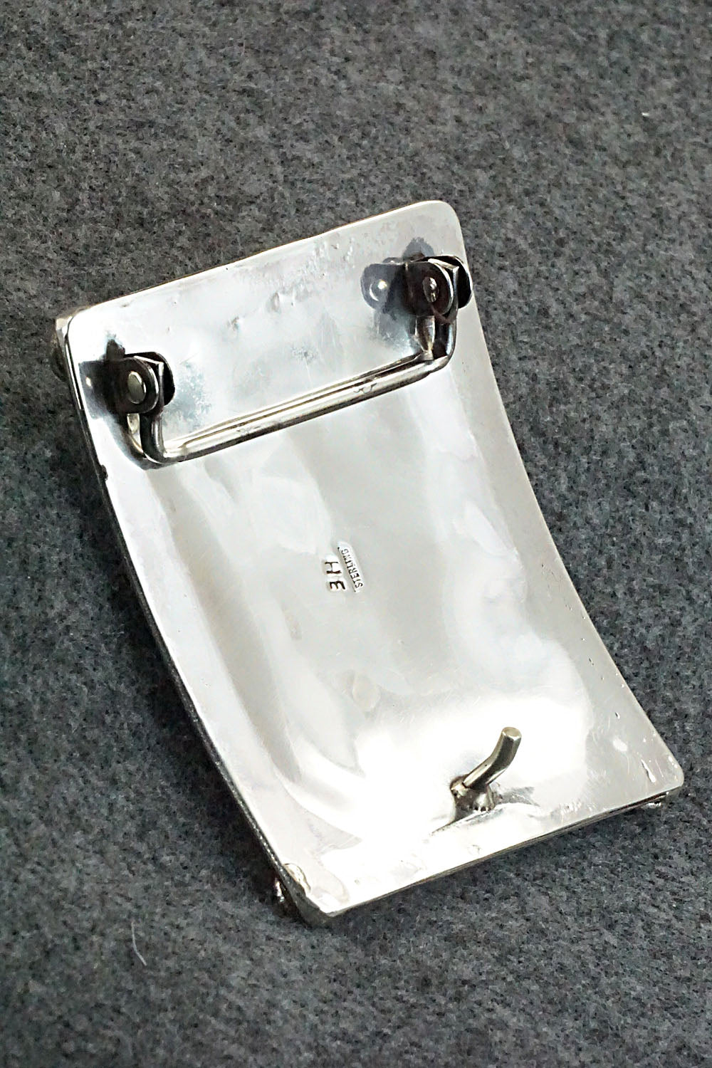 Turquoise, Coral & Sterling Silver Belt Buckle - Ernest Hawthorne