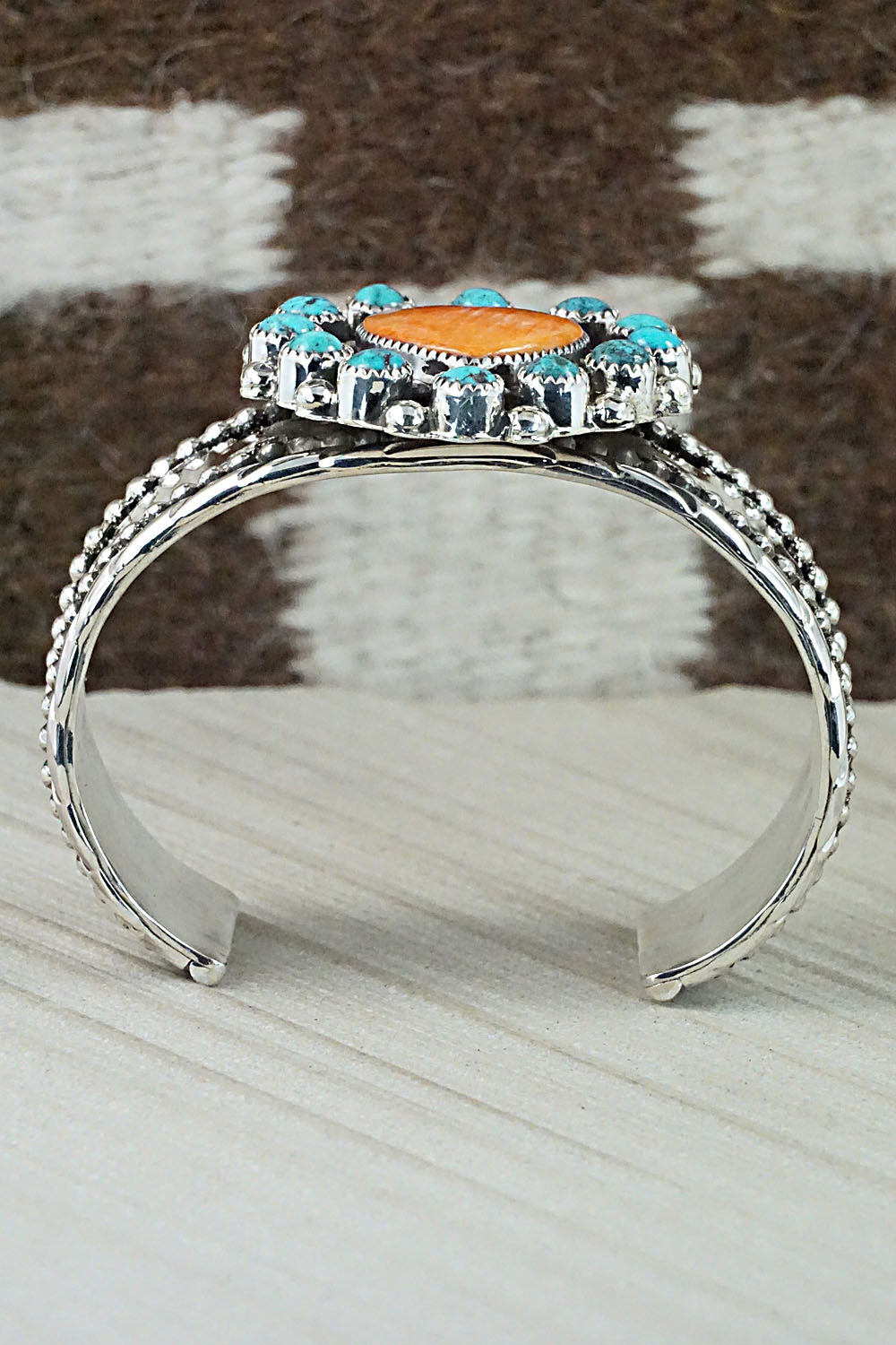 Turquoise, Spiny Oyster & Sterling Silver Bracelet - Sandra Parkett