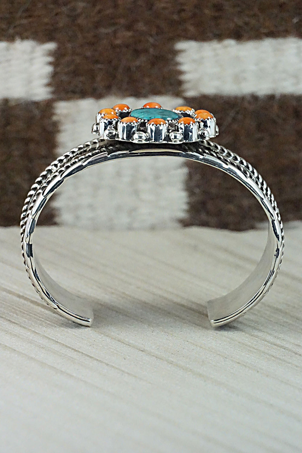 Turquoise, Spiny Oyster & Sterling Silver Bracelet - Sandra Parkett