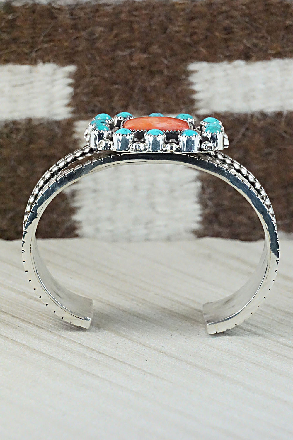 Turquoise, Spiny Oyster & Sterling Silver Bracelet - Sandra Parkett