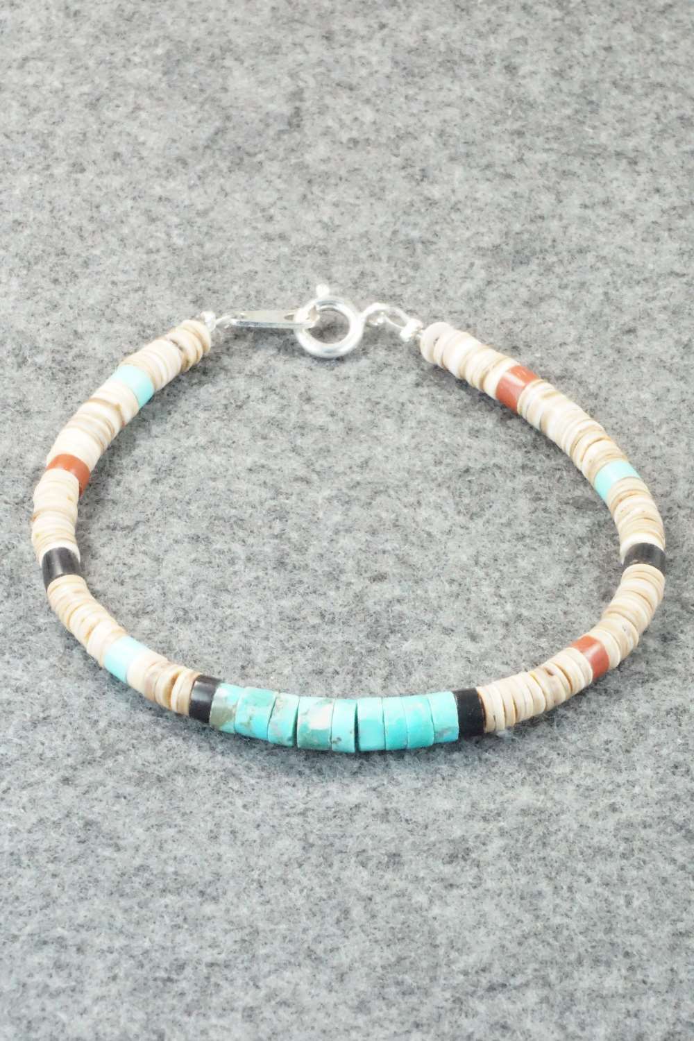 Turquoise, Shell & Sterling Silver Bracelet - Torevia Crespin