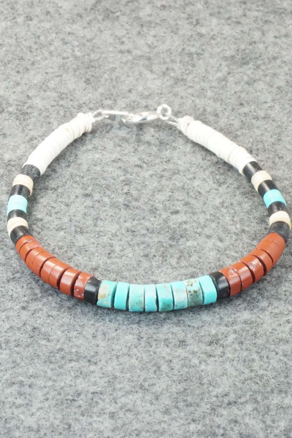 Turquoise, Shell & Sterling Silver Bracelet - Torevia Crespin