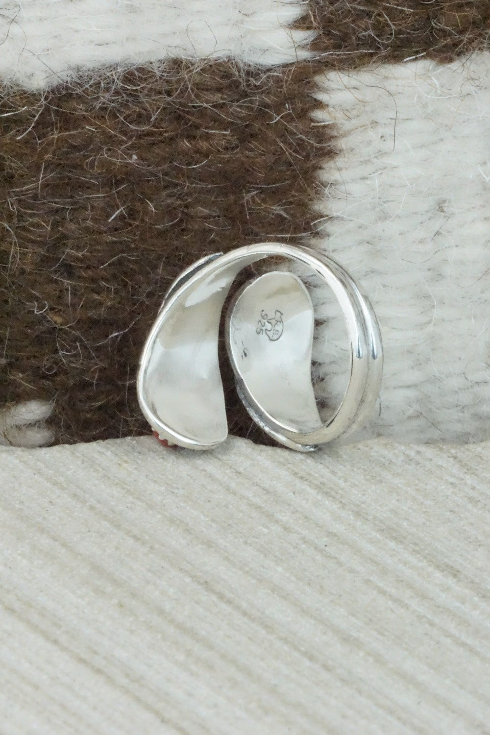 Coral & Sterling Silver Ring - Genevieve Francisco - Size 8.5