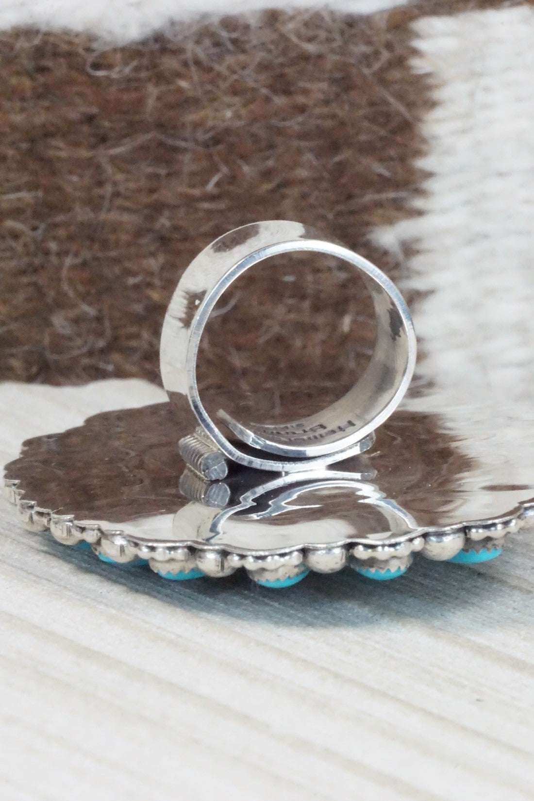 Turquoise and Sterling Silver Ring - Hemerson Brown - Size 9 (adjustable)