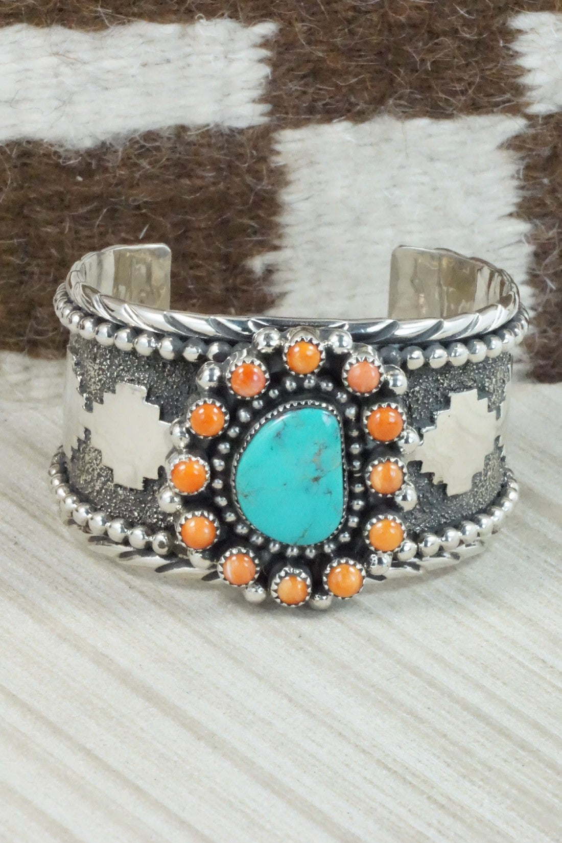 Turquoise, Spiny Oyster & Sterling Silver Bracelet - Sandra Parkett