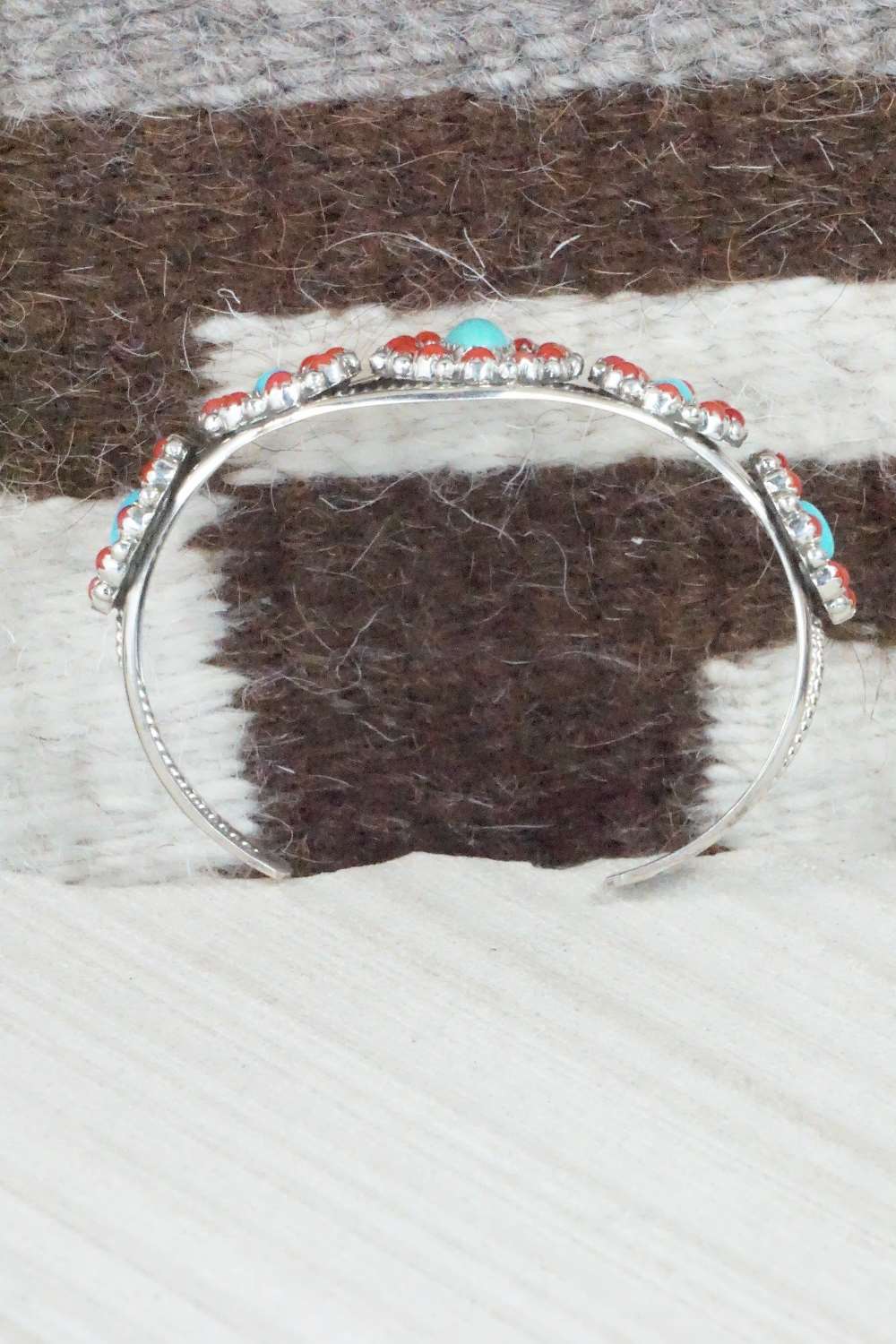 Turquoise, Coral & Sterling Silver Bracelet - Nathaniel Curley