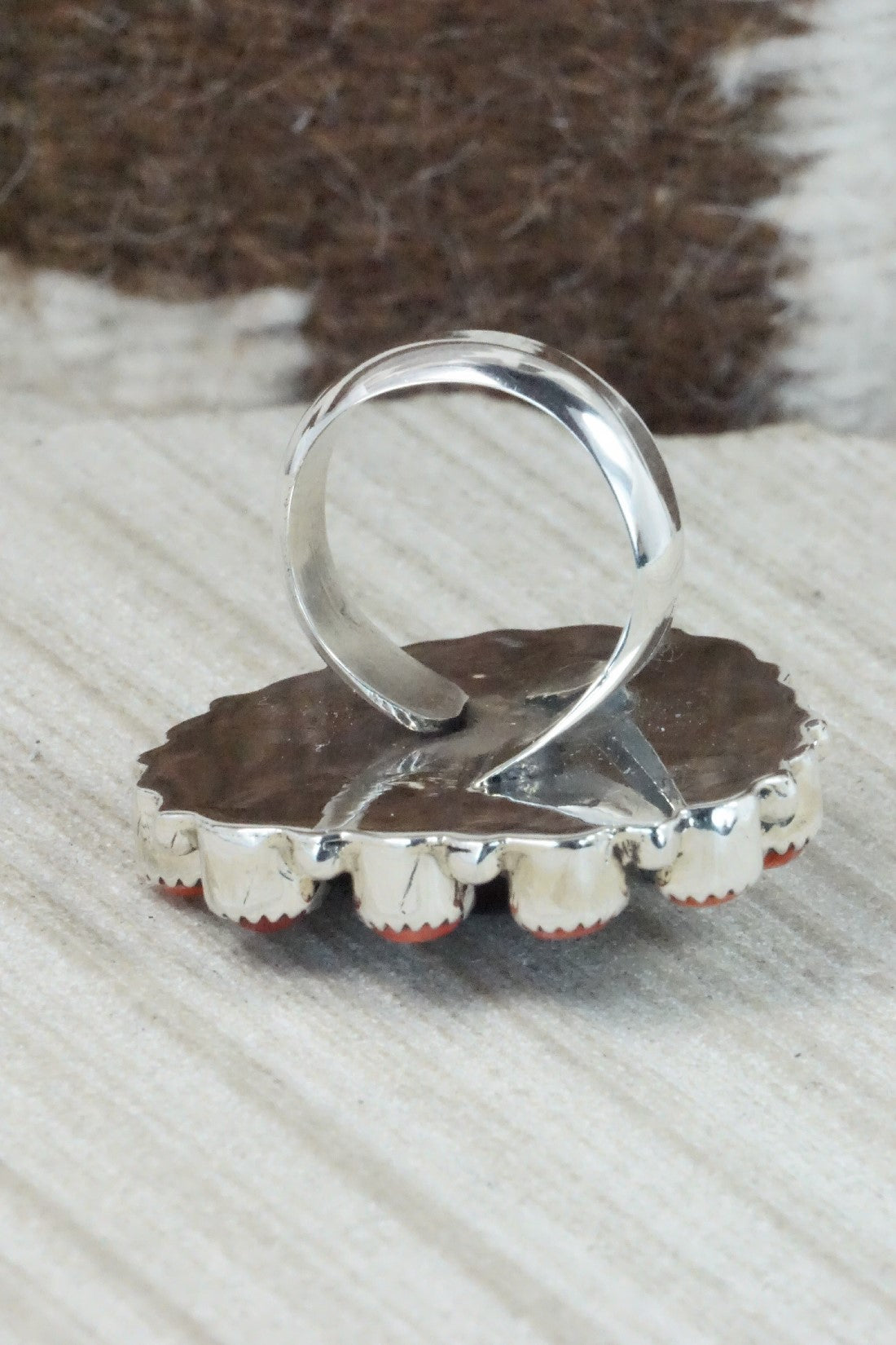 Onyx, Spiny Oyster & Sterling Silver Ring - Sandra Parkett - Size 7.5 (Adj.)