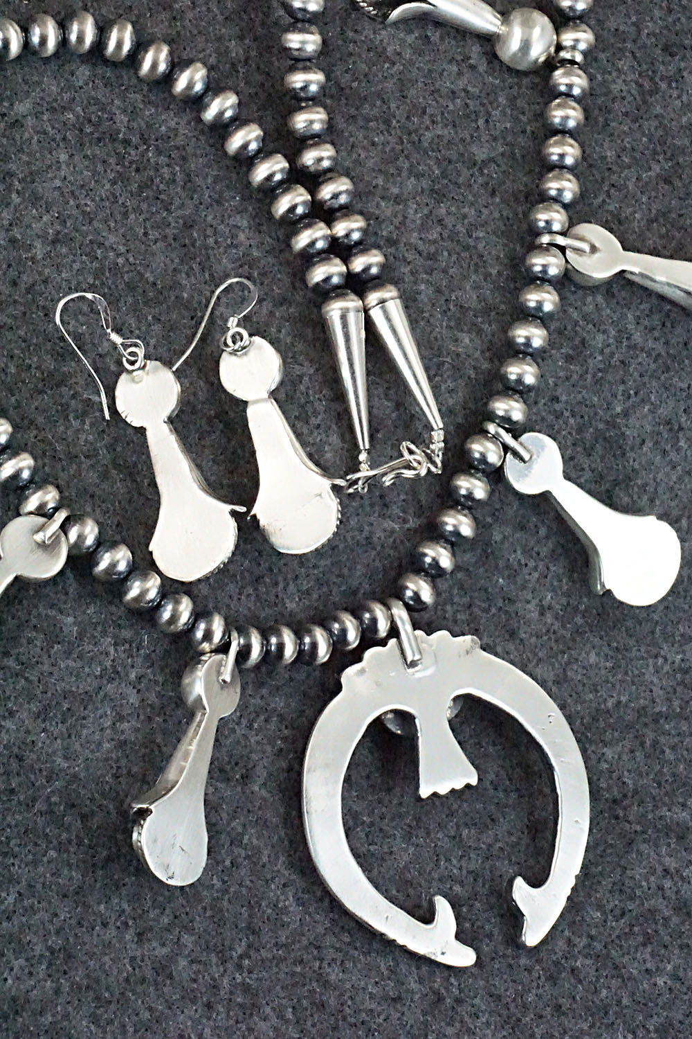 Turquoise & Sterling Silver Squash Blossom Necklace and Earrings - Derrick Gordon Jr.