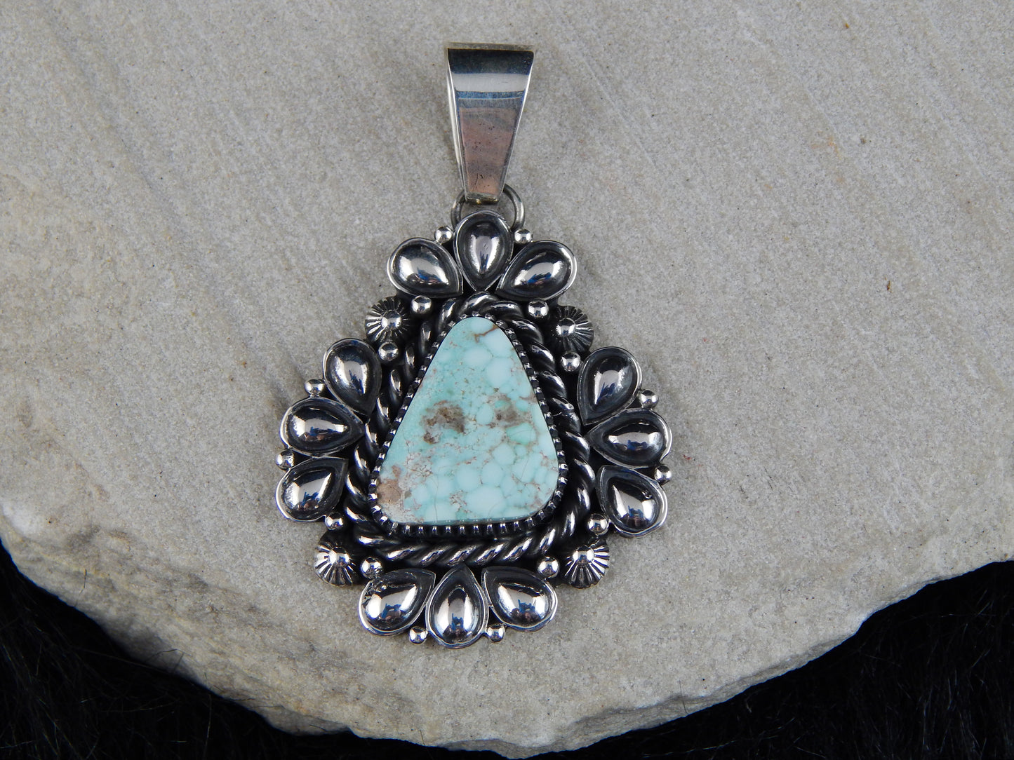 Navajo Sterling Silver & Turquoise Pendant - Derrick Gordon - High Lonesome Trading