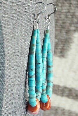 Turquoise, Spiny Oyster & Sterling Silver Earrings - Lupe Lovato