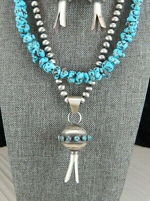 Navajo Turquoise Necklace & Blossom Pendant and Earrings - Monica Smith - High Lonesome Trading