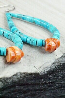 Turquoise, Spiny Oyster & Sterling Silver Earrings - Lupe Lovato