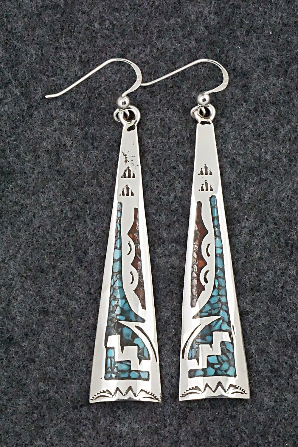 Turquoise, Coral & Sterling Silver Earrings - Jolene Yazzie