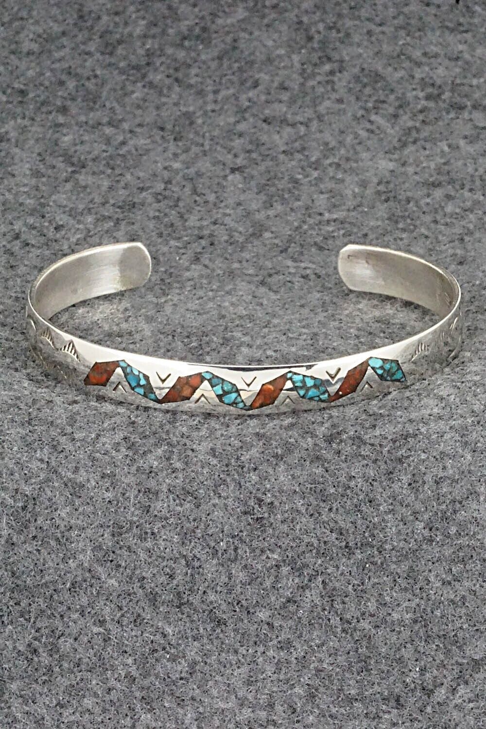 Turquoise, Coral and Sterling Silver Bracelet - Joleen Yazzie