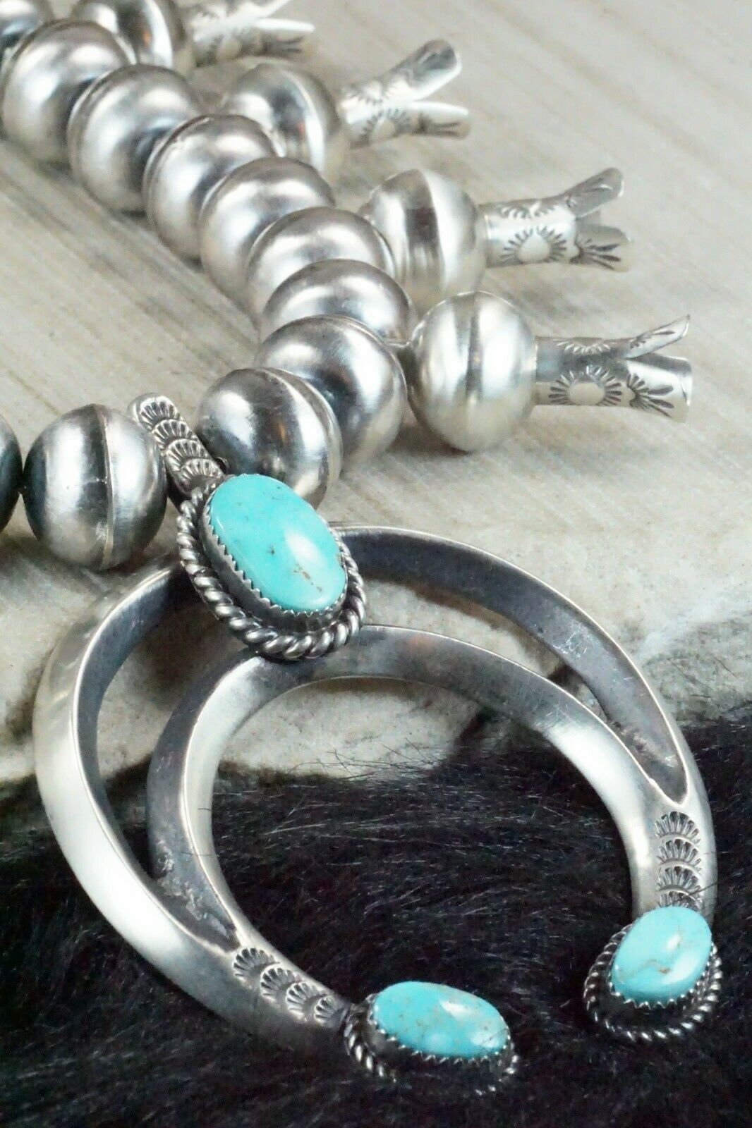 Turquoise & Sterling Silver Squash Blossom & Earrings - Chris Hale - High Lonesome Trading