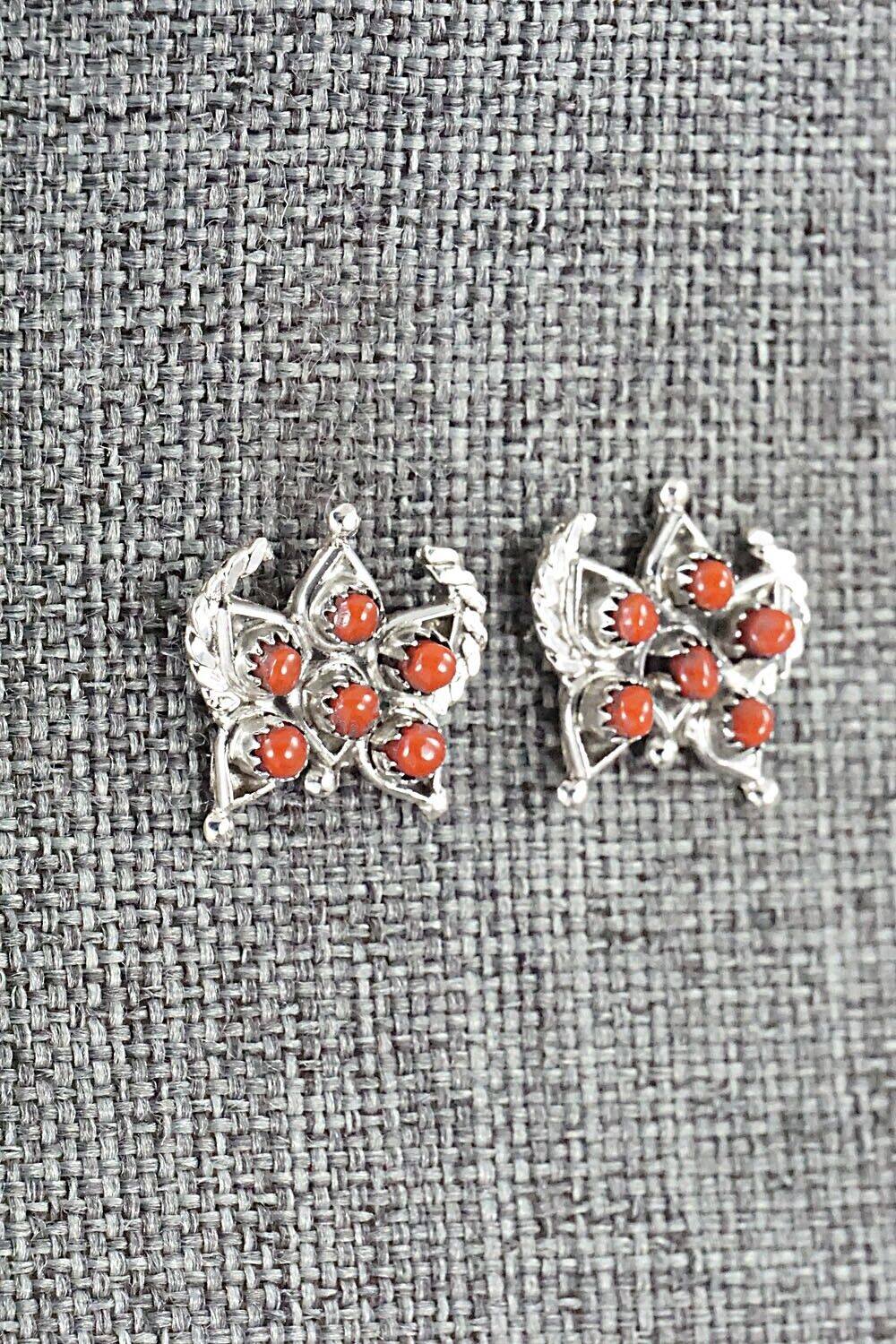 Coral & Sterling Silver Earrings - Wayne Johnson