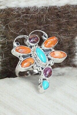 Spiny Oyster & Sterling Silver Dragonfly Ring - Bobby Platero - Size 6