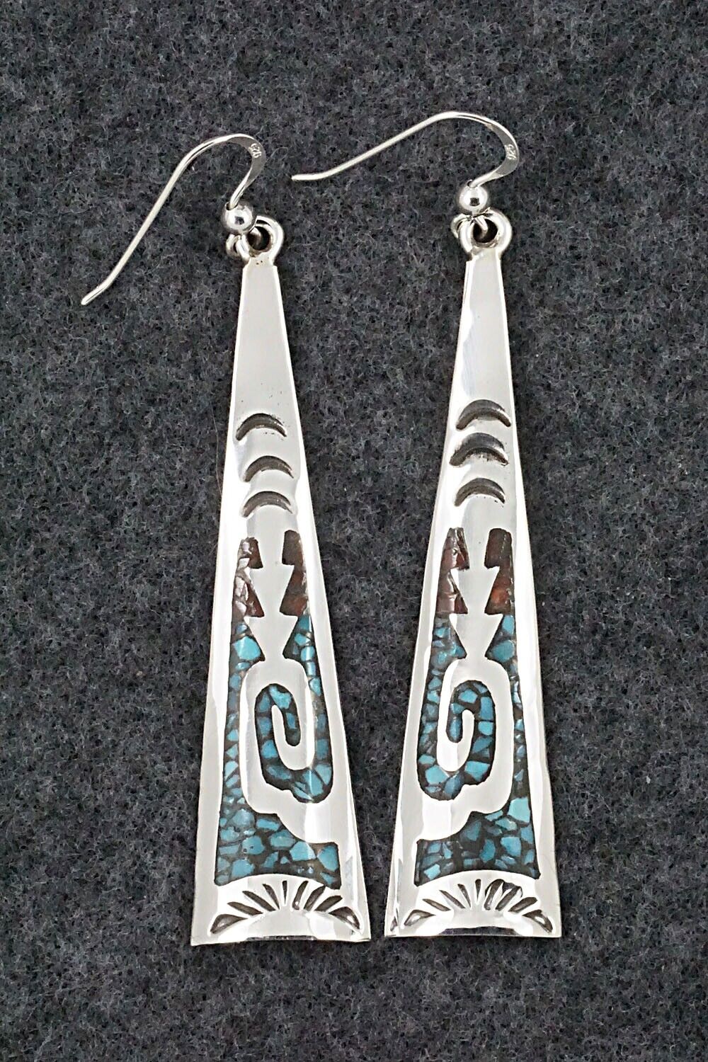 Turquoise, Coral & Sterling Silver Earrings - Jolene Yazzie