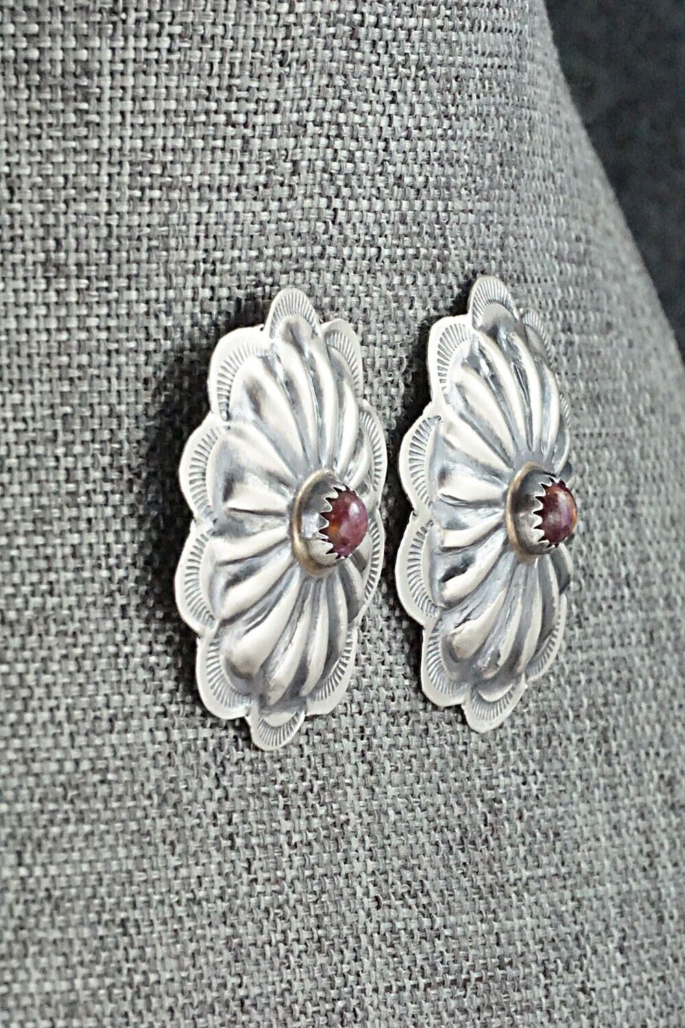 Spiny Oyster & Sterling Silver Earrings - Joan Begay