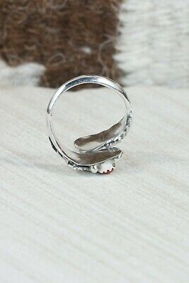 Navajo Turquoise, Coral and Sterling Silver Ring - Etta Belin - Size 5.5