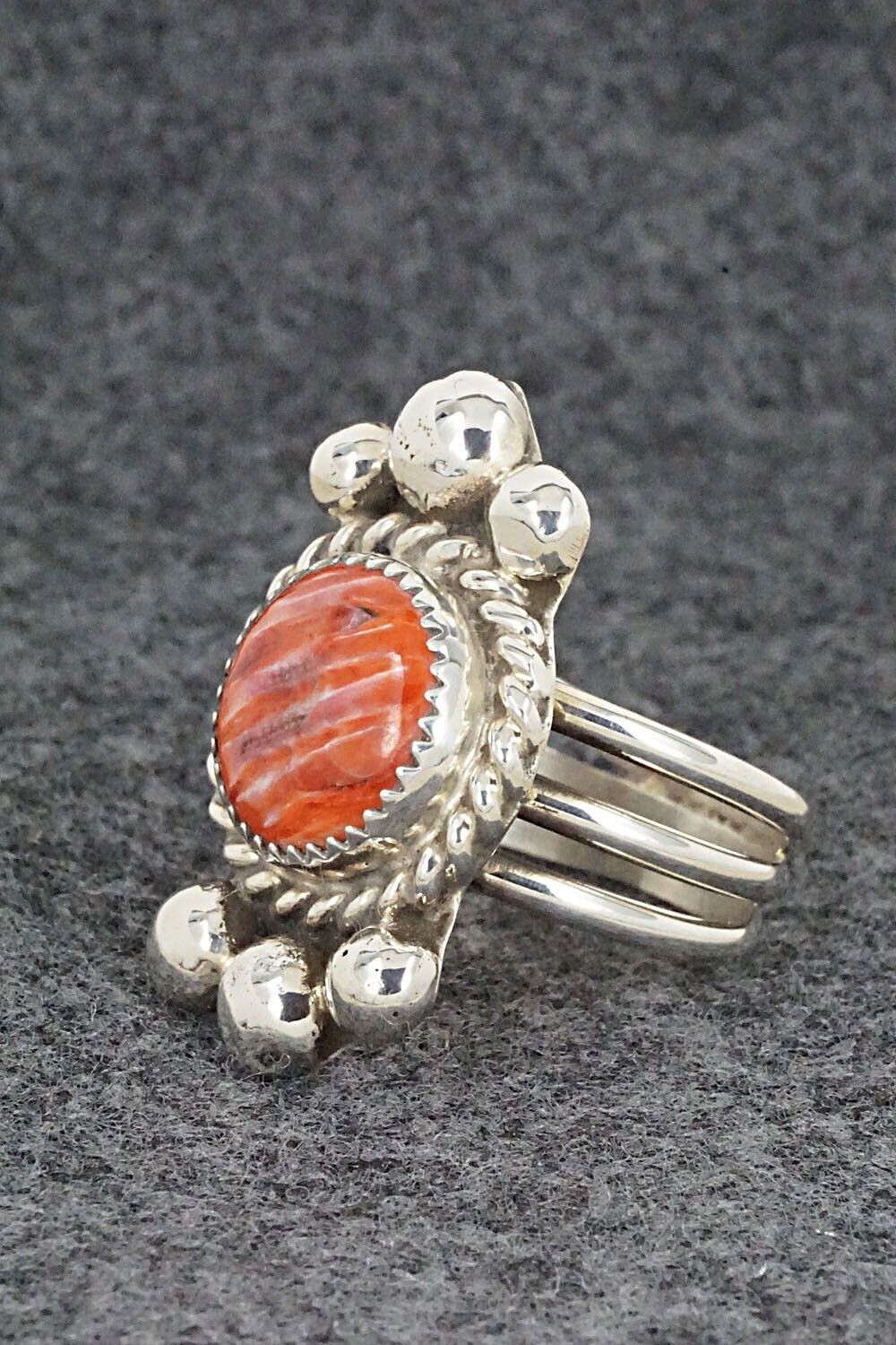 Spiny Oyster and Sterling Silver Ring - Ray Nez - Size 8
