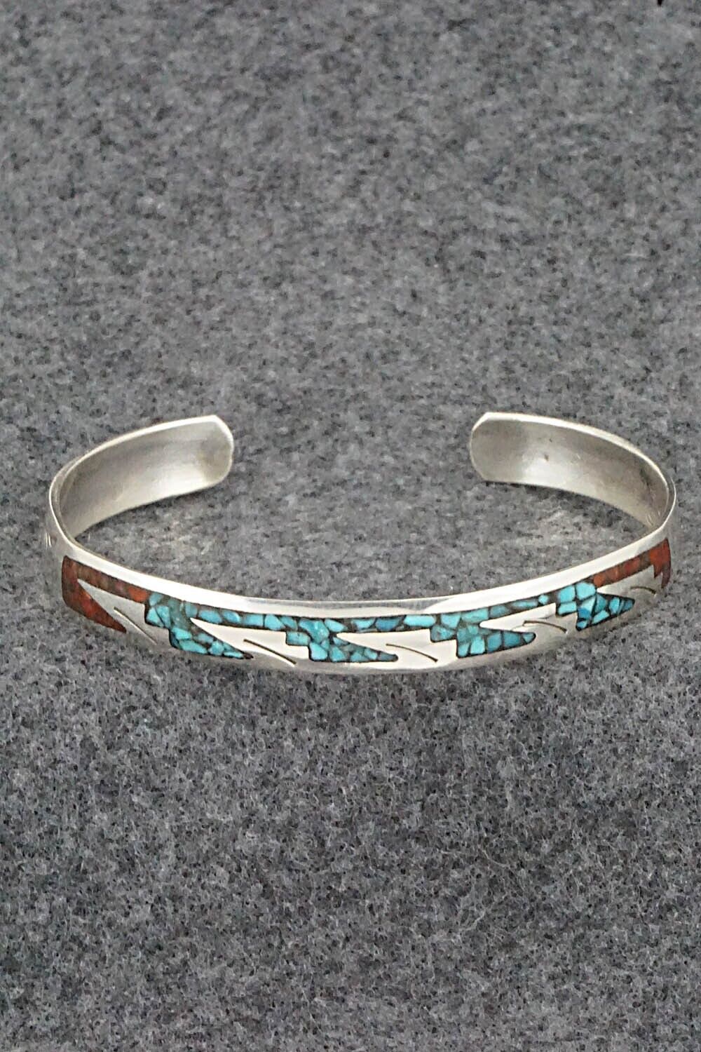 Turquoise, Coral and Sterling Silver Bracelet - Joleen Yazzie