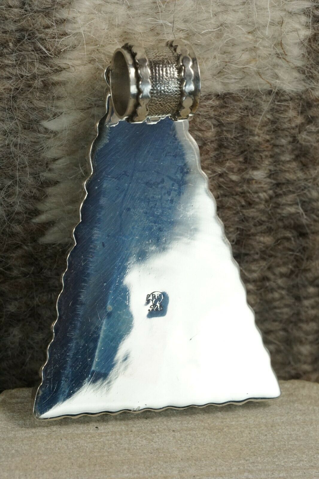 Navajo Lapis, Amber, Gaspeite & Sterling Silver Pendant - Native American