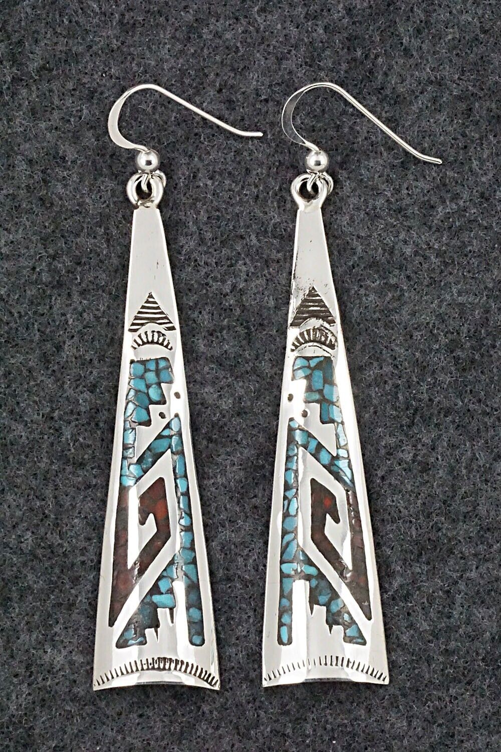 Turquoise, Coral & Sterling Silver Earrings - Jolene Yazzie