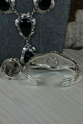 Navajo Onyx & Sterling Silver Jewelry Set - Clem Nalwood - High Lonesome Trading