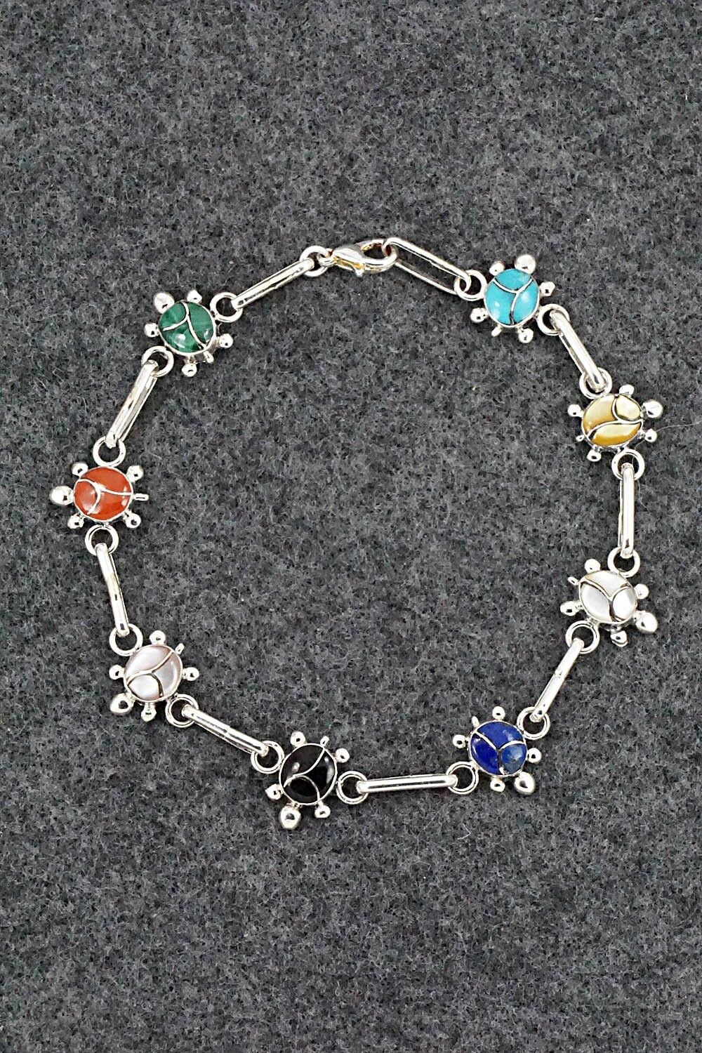 Multi Stone & Sterling Silver Link Bracelet - Rebecca Lalio