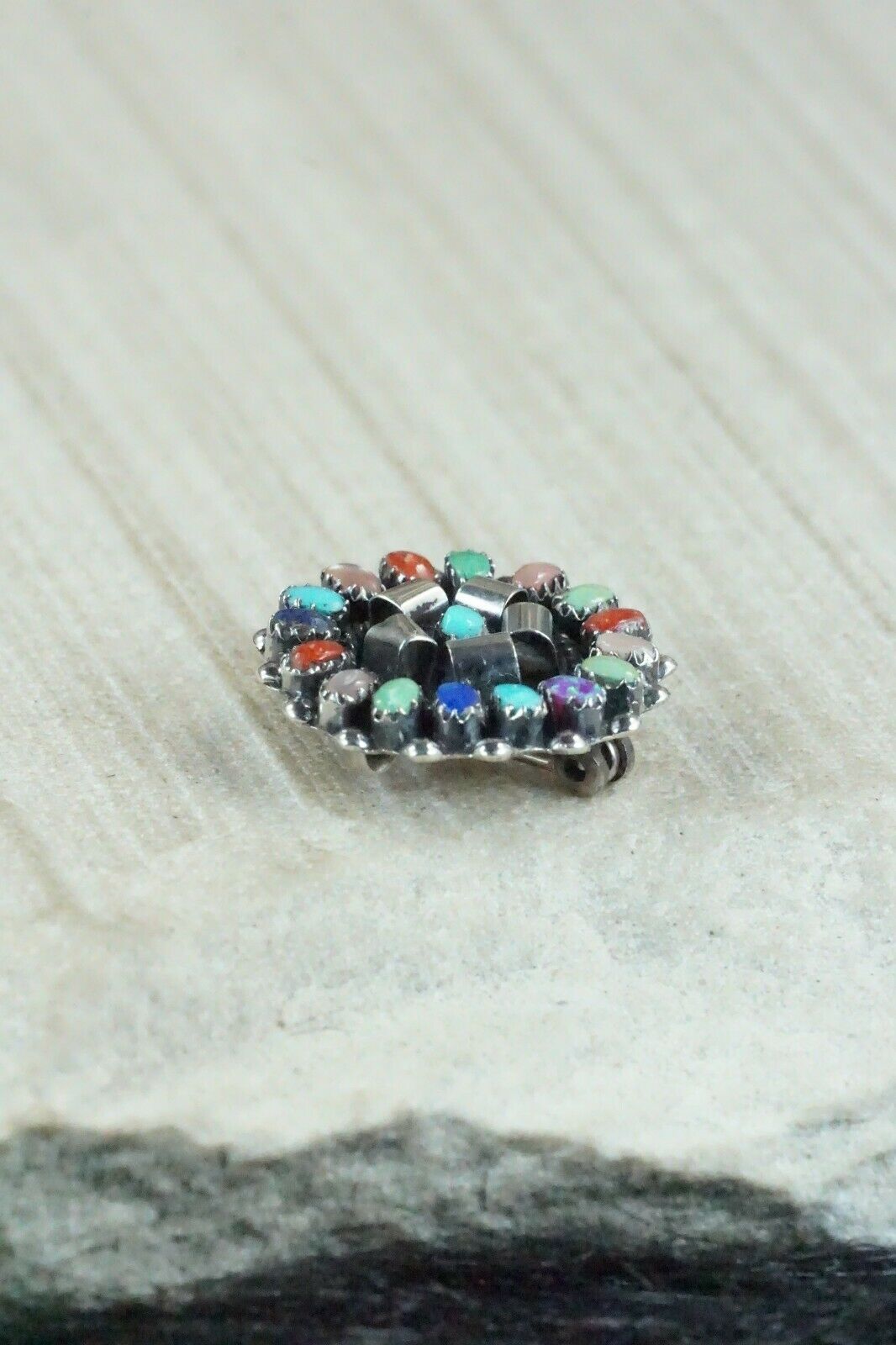 Multi Stone & Sterling Silver Pendant / Pin - Lorencita Walela - High Lonesome Trading