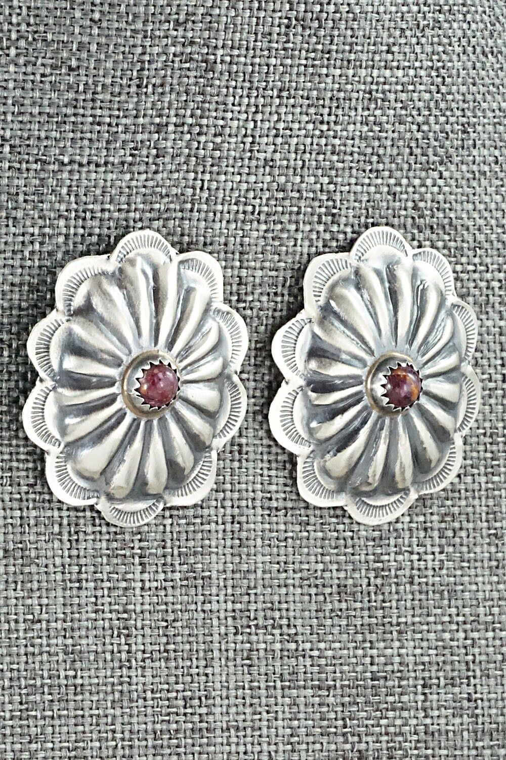 Spiny Oyster & Sterling Silver Earrings - Joan Begay