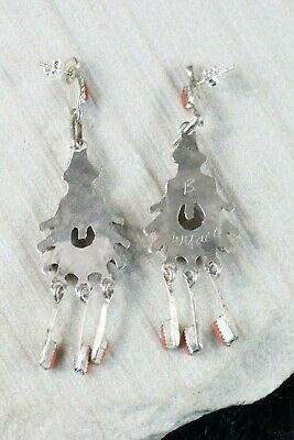 Zuni Coral & Sterling Silver Earrings - Bernadette Wyaco - High Lonesome Trading