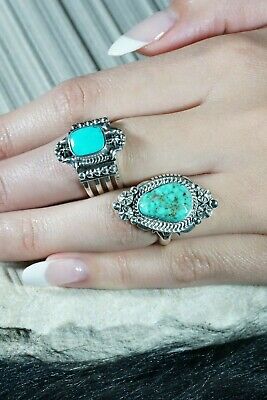 Navajo Turquoise and Sterling Silver Ring - Grace Kenneth - Size 7 - High Lonesome Trading