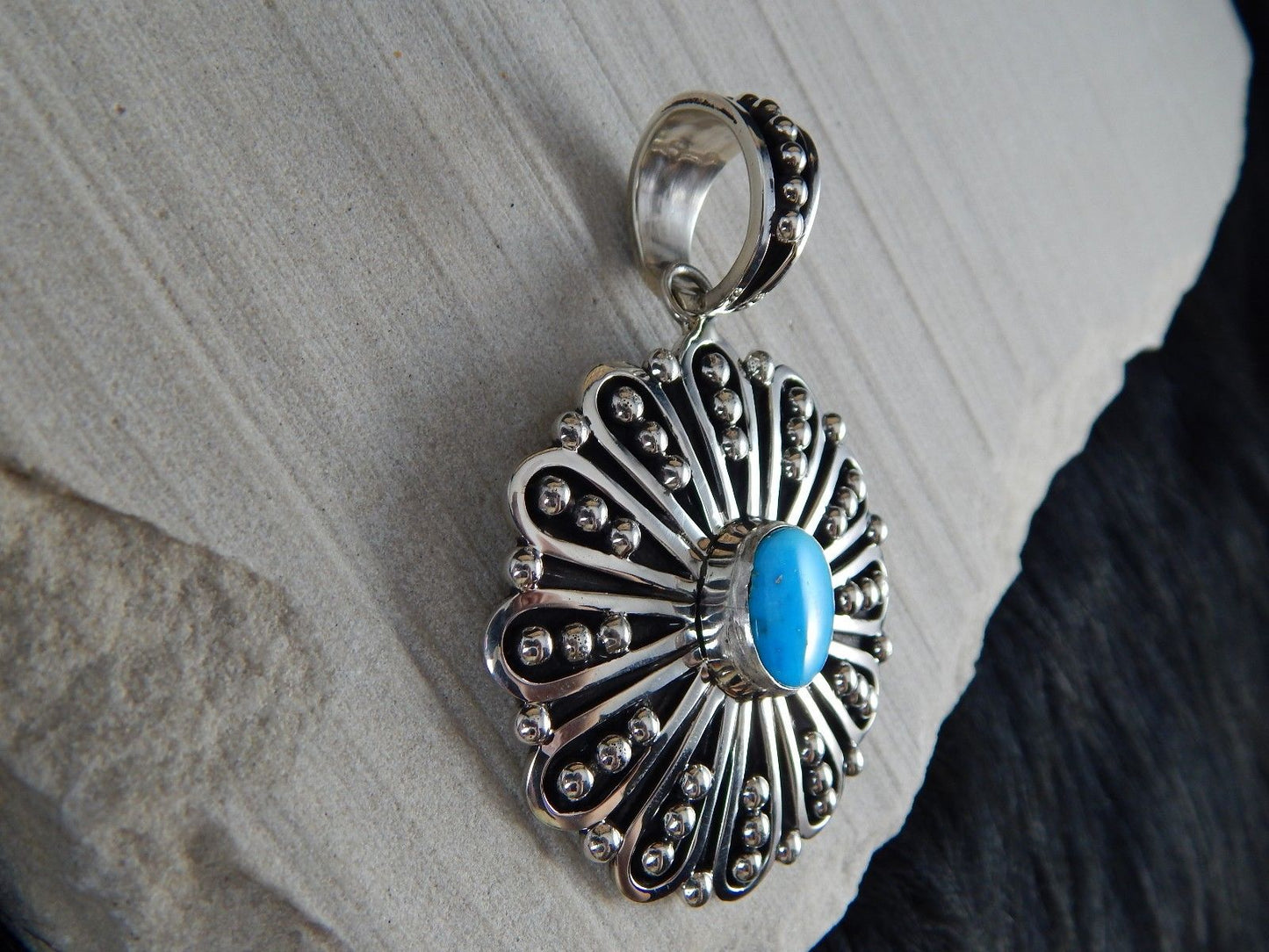 Navajo Sterling Silver & Turquoise Pendant - Jonathan Nez - High Lonesome Trading