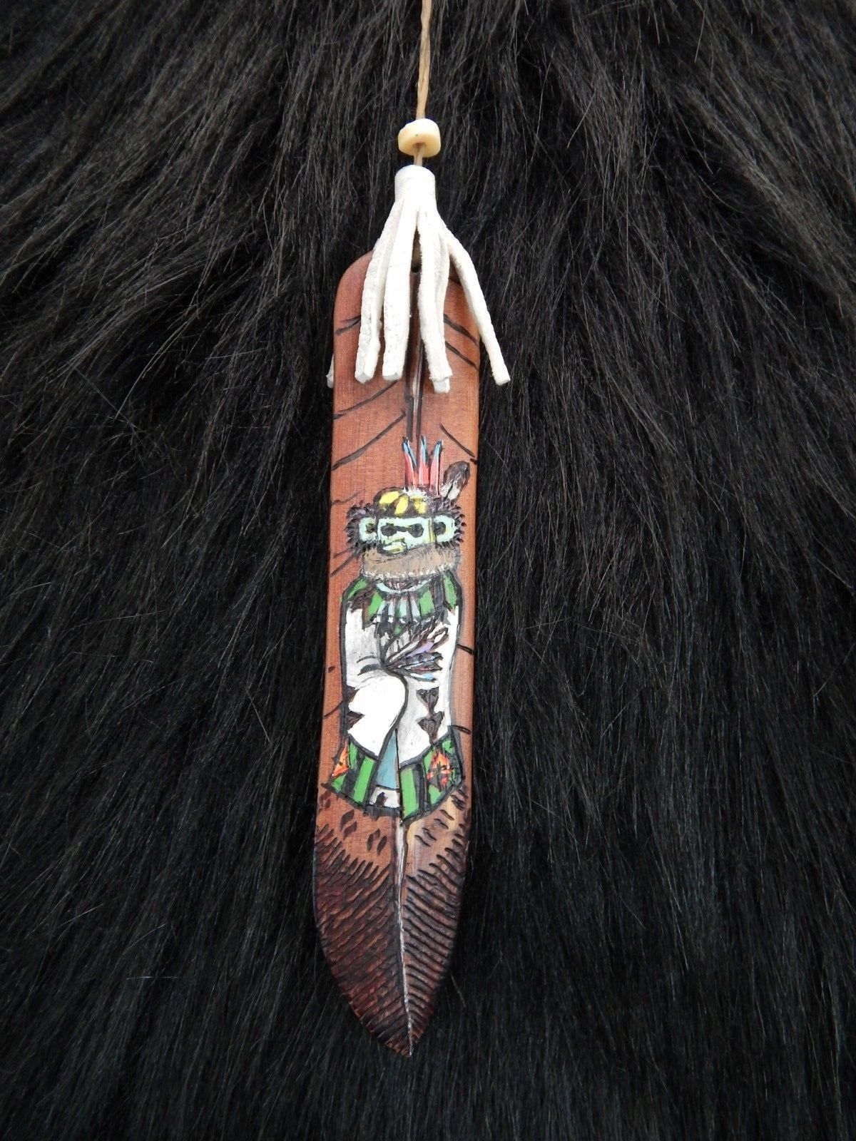 Zuni Painted Carved Wood Feather - Narren Bowannie - High Lonesome Trading