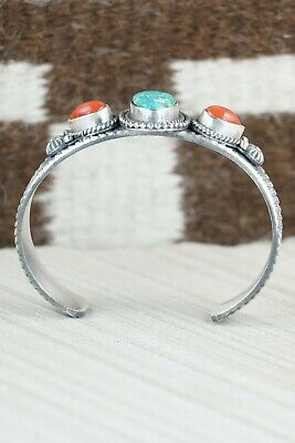 Turquoise, Coral & Sterling Silver Bracelet - Michael Calladitto