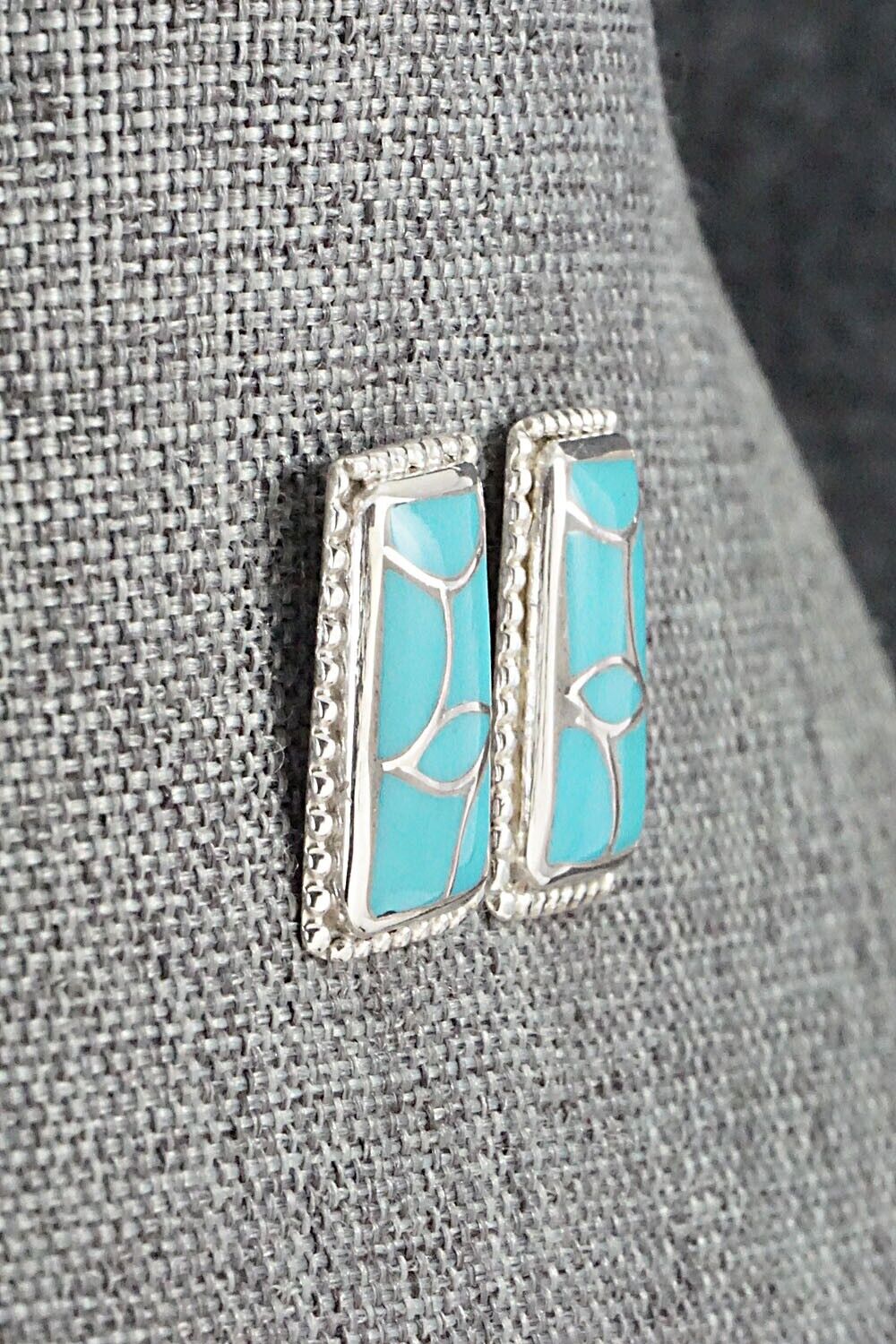 Turquoise & Sterling Silver Inlay Earrings - Karlena Seontewa