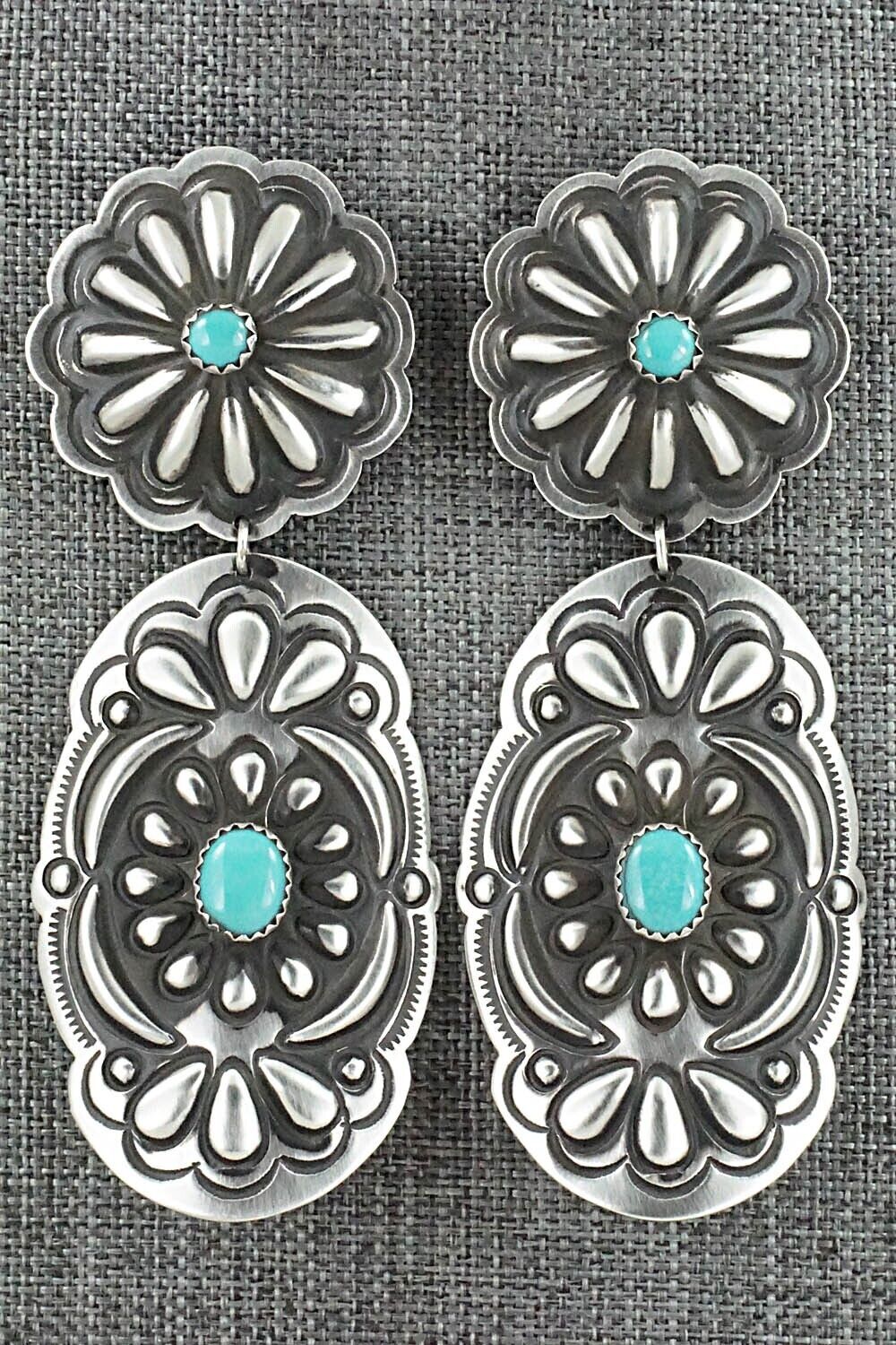 Turquoise & Sterling Silver Earrings - Leander Tahe