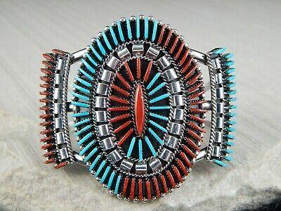 Zuni Coral, Turquoise & Sterling Silver Bracelet - Ed Cooyate - High Lonesome Trading