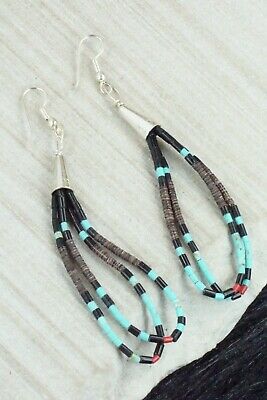 Turquoise, Shell, Jet & Sterling Silver Earrings - Esquipula Tenorio