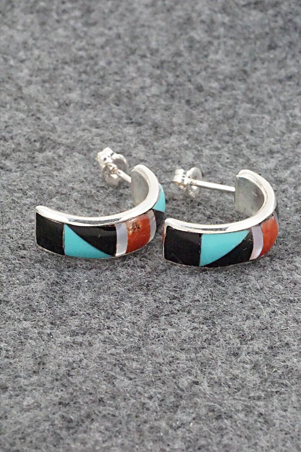Multi Stone Inlay & Sterling Silver Earrings - Delberta Boone