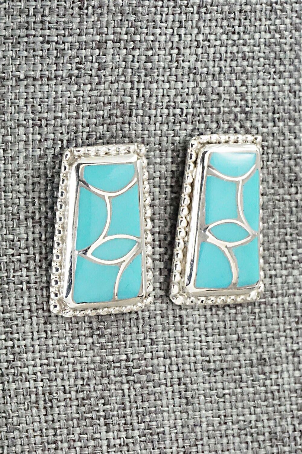 Turquoise & Sterling Silver Inlay Earrings - Karlena Seontewa