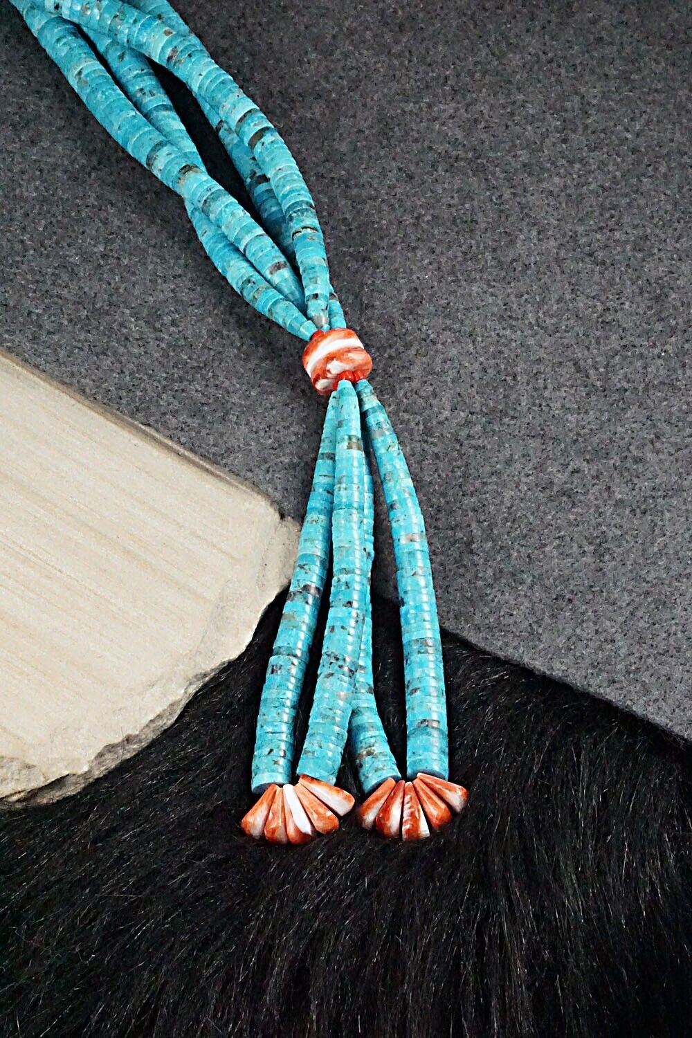 Turquoise & Spiny Oyster Necklace - Lupe Lovato