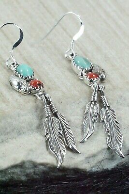 Turquoise, Coral & Sterling Silver Earrings - Annie Spencer